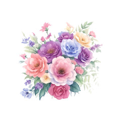 Colorful botanical blooming flower elegance watercolor bouquet. Colorful flower blooms in watercolor serenity painting on canvas, watercolor painting of bouquet vector Illustration.