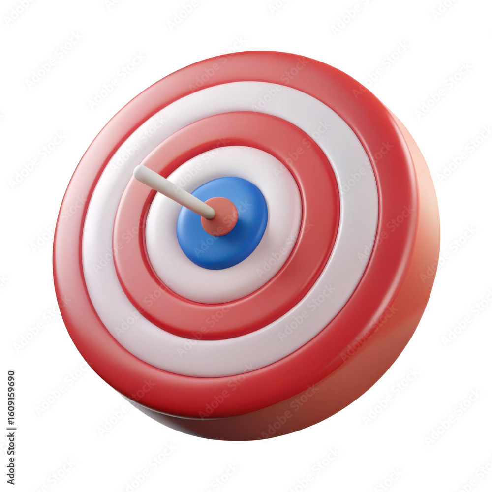 Poster 3d rendered target bullseye with arrow isolated on transparent background
