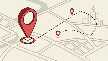 Fototapeta premium Route map with pin markers for navigation and travel planning showing destination and direction guidance system