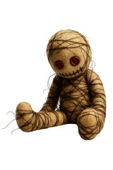 Creepy Handmade Voodoo Doll Wrapped in Twine with Button Eyes
