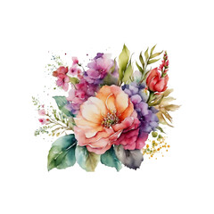 Colorful botanical blooming flower elegance watercolor bouquet. Colorful flower blooms in watercolor serenity painting on canvas, watercolor painting of bouquet vector Illustration.