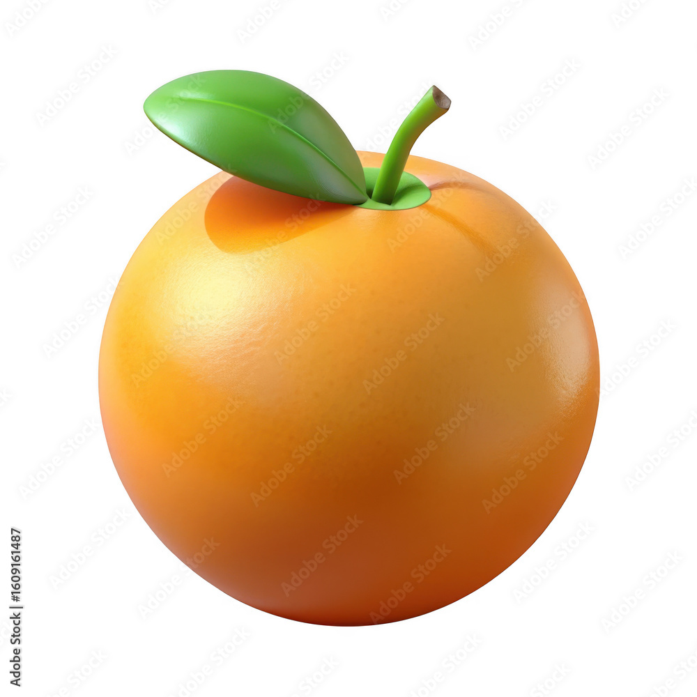 Aufkleber 3d render of a single orange with leaf isolated on transparent background