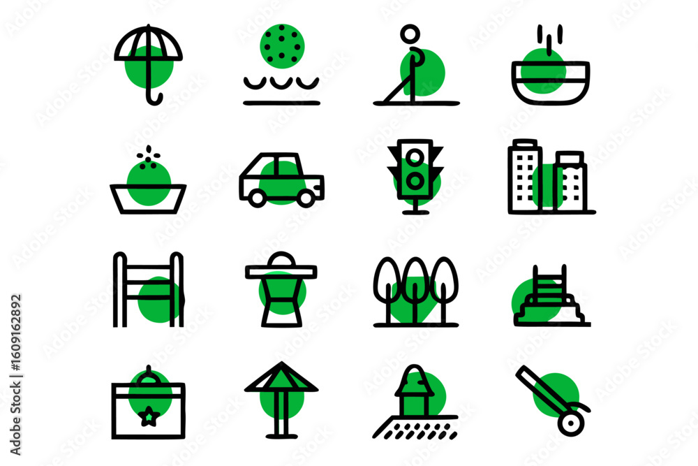 Poster clean line art icons for property features and services