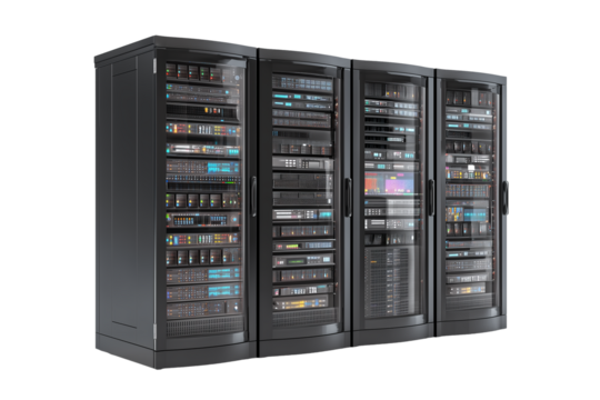 server rack with server isolated on transparent background png