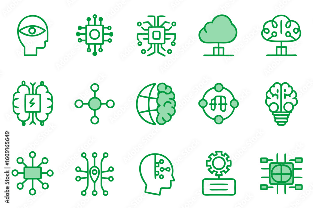 Poster editable line icons for artificial intelligence concepts