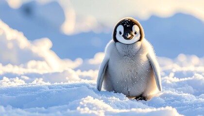 Cute penguin chick in snow (1)