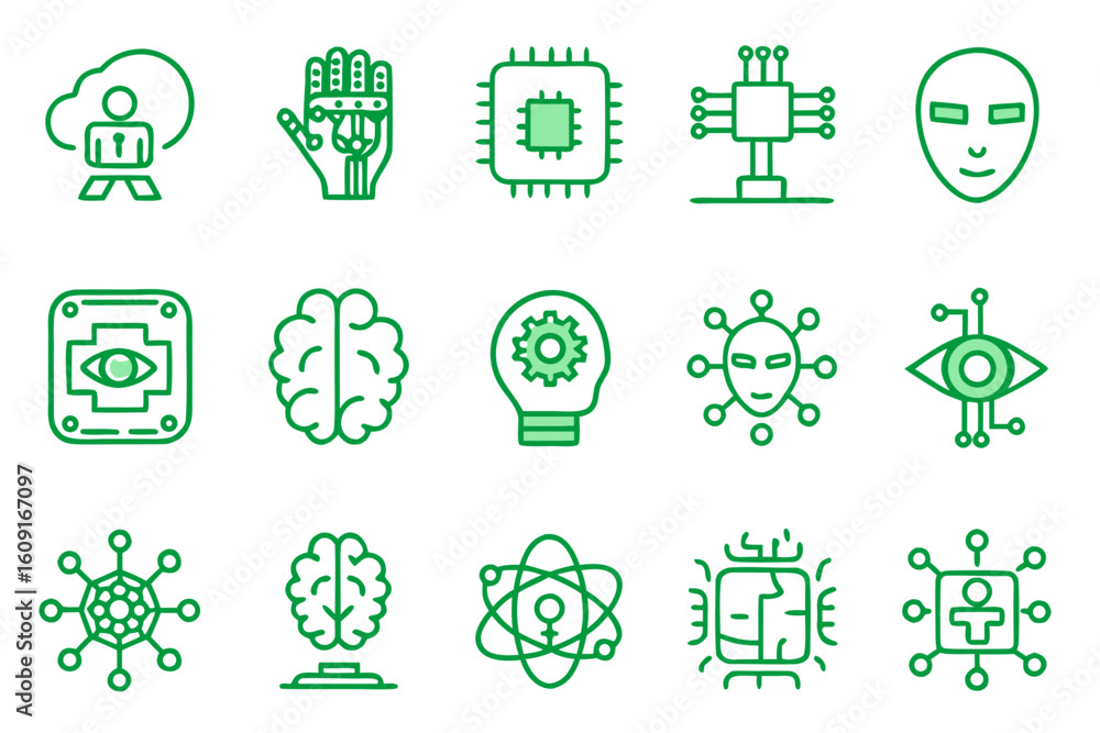 Aufkleber clean line art icons representing artificial intelligence concepts