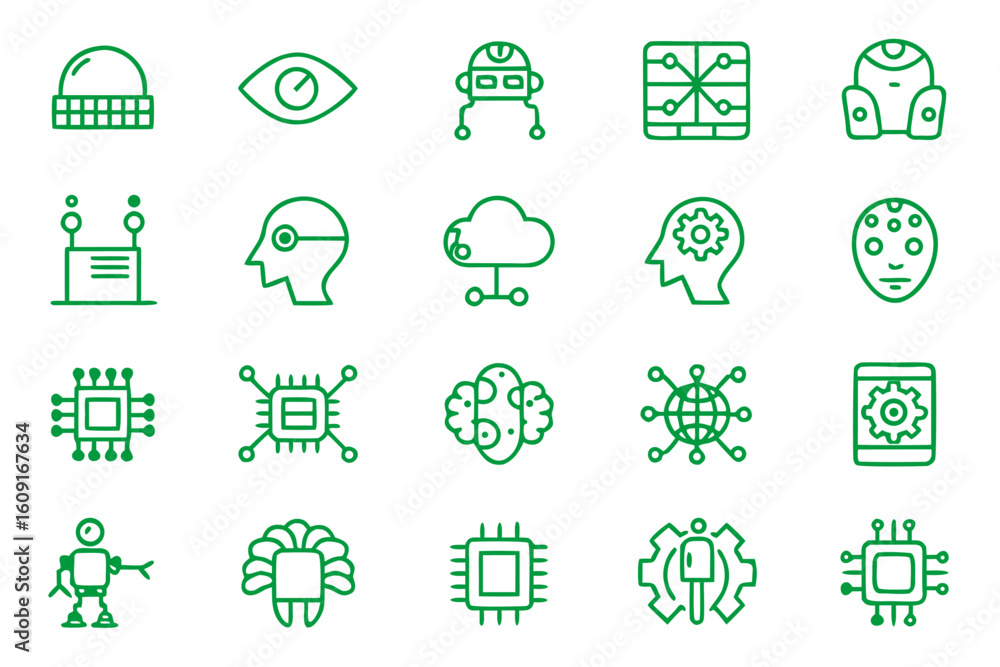 Poster modern artificial intelligence concepts and technology symbols collection