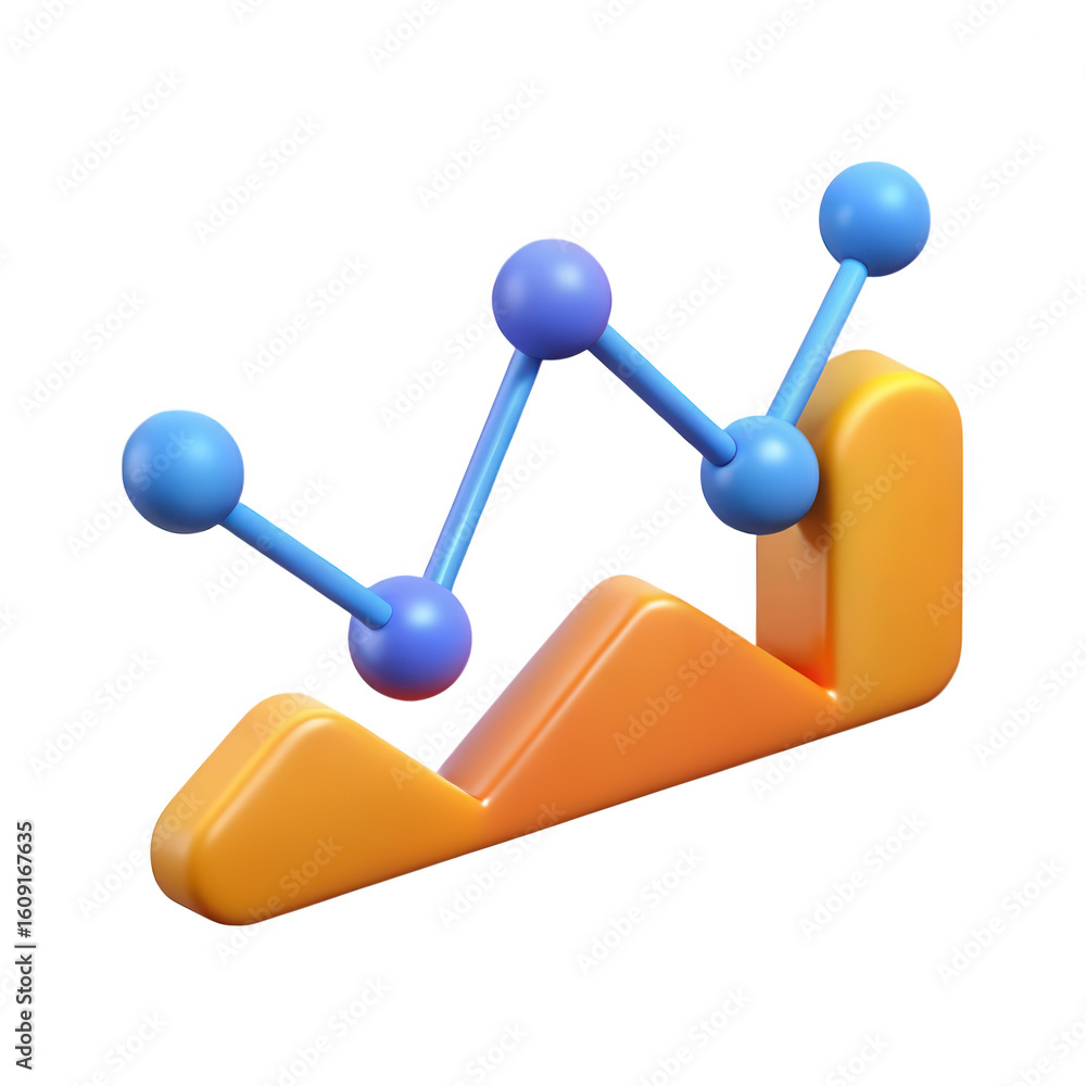 Poster 3d rendered abstract graph chart icon isolated on transparent background