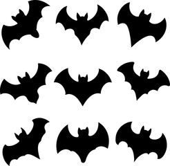 Collection of nine black bat silhouettes for Halloween design