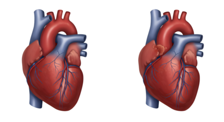 Two detailed anatomical illustrations of a healthy human heart.