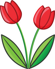Two Red Tulips Cartoon Illustration