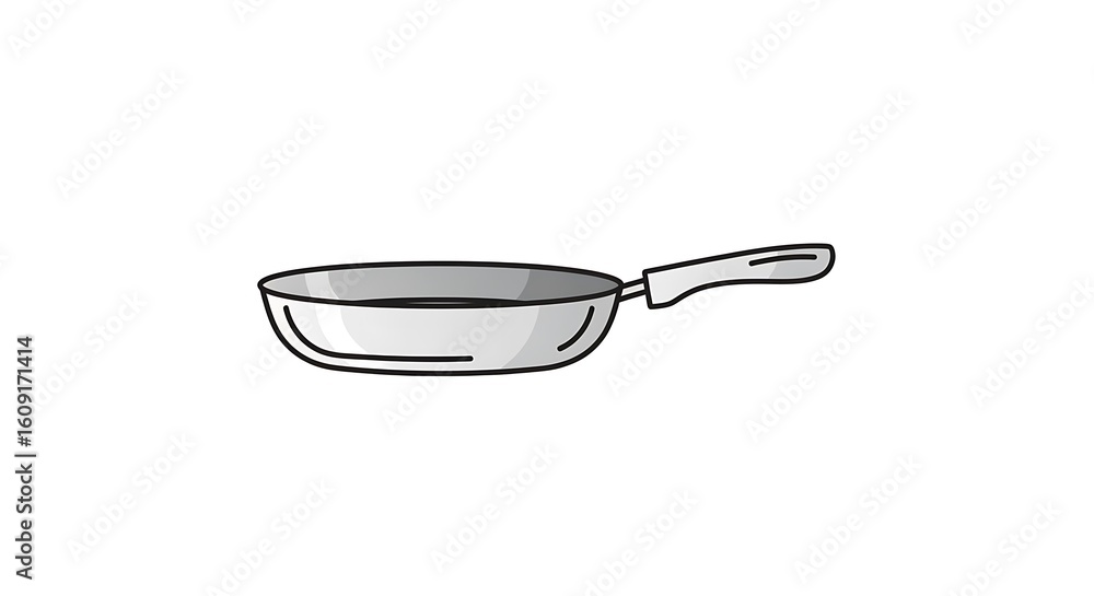 Aufkleber illustration of a silver frying pan with a white handle on a plain white background view from side a
