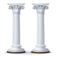 Two White Fluted Columns with Ornate Capitals on White Background