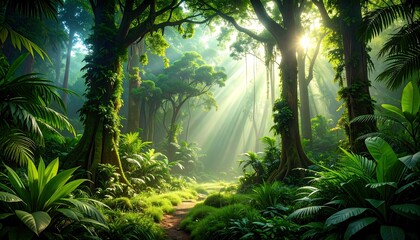 Lush jungle path bathed in sunlight (1)