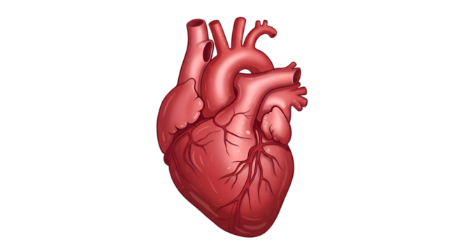An anatomically correct illustration of the human heart showing its major arteries and veins.
