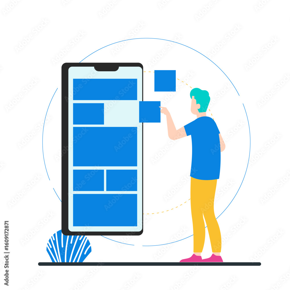Aufkleber mobile interface. man interacting with a mobile app interface design isolated on transparent backgro