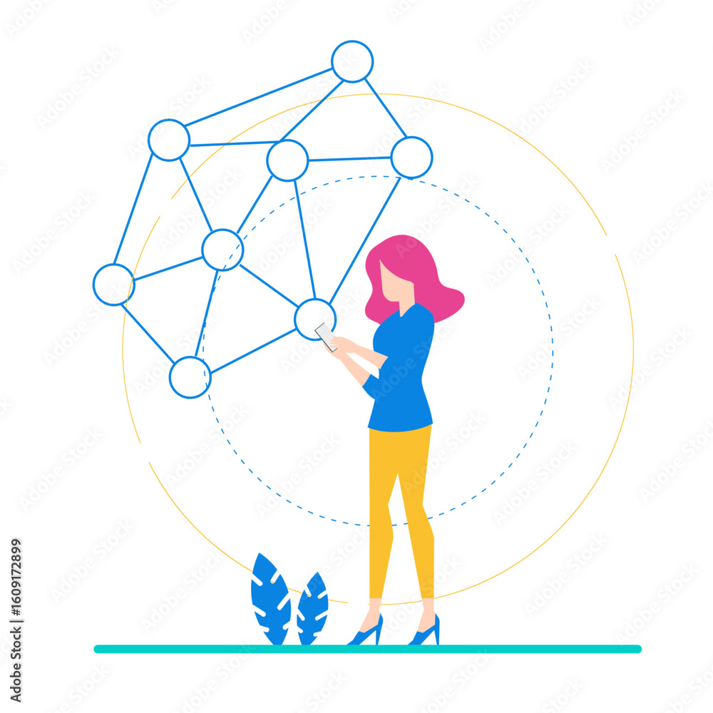 Aufkleber network. woman interacting with a digital network on a transparent background isolated on transparen