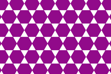 Repeating pattern of white triangles and purple hexagons arranged in a tessellated design style