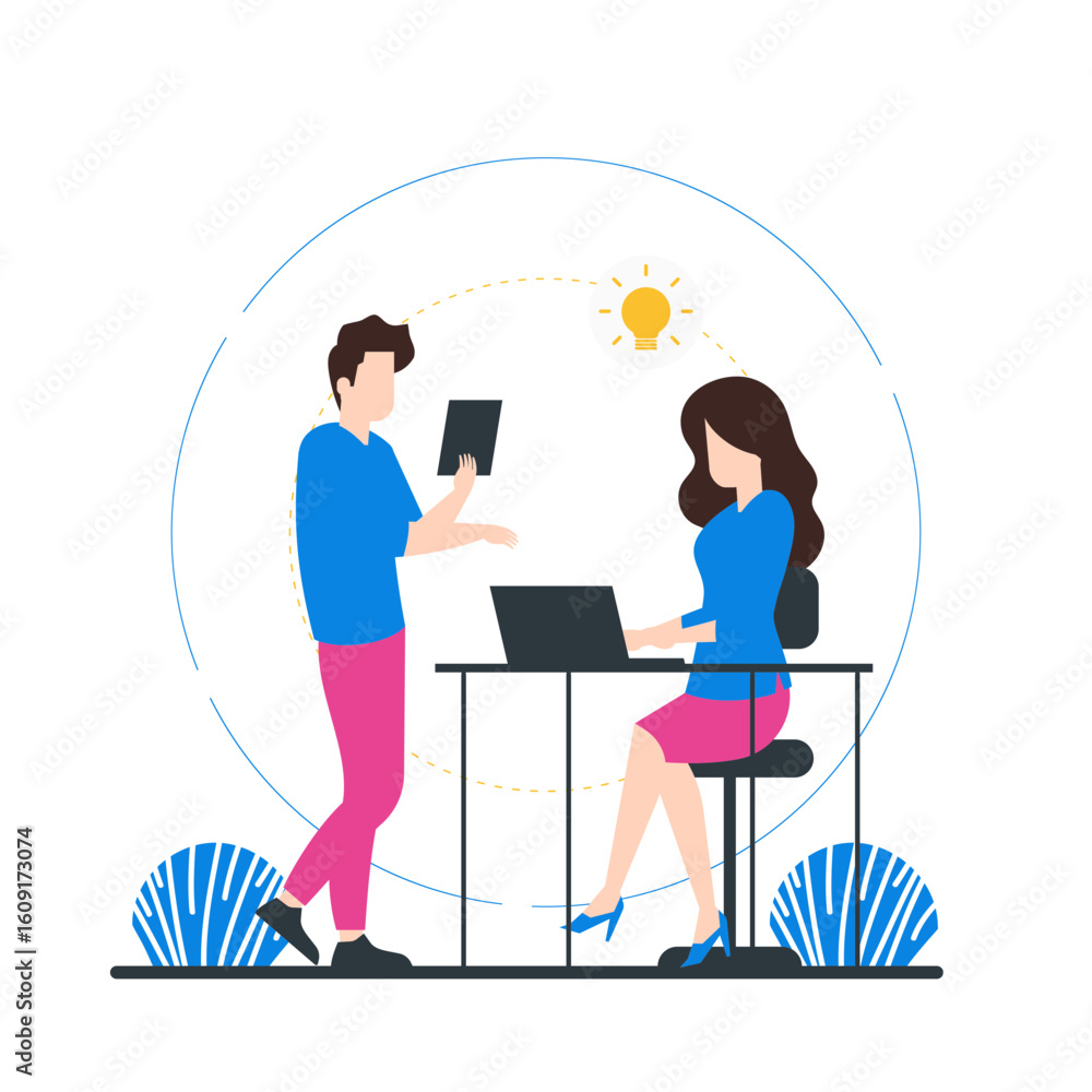 Poster tutoring. two colleagues collaborating on a project with a bright idea isolated on transparent backg