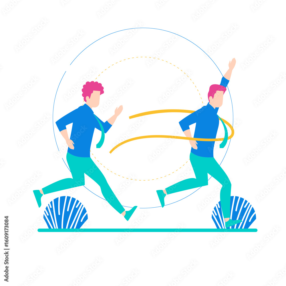 Poster winner. two businessmen running a race towards the finish line isolated on transparent background