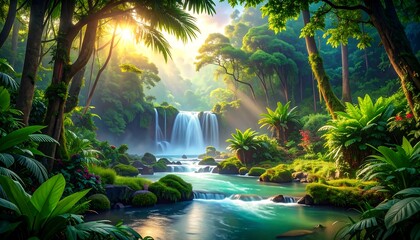 Lush jungle waterfall scene (1)
