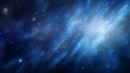 Obraz premium Deep blue sky with sparkling stars and soft glowing light creating dreamy cosmic abstract background