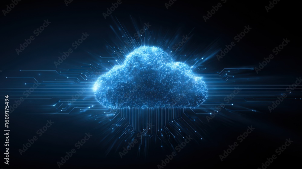 Poster dynamic glowing blue digital cloud with data connections symbolizing technology and information tran