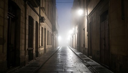 Fototapeta premium Foggy alleyway at night