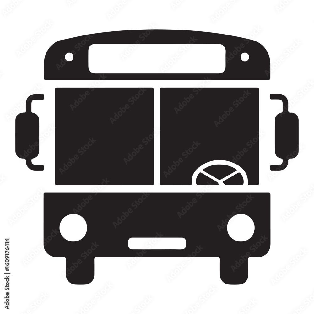 Poster stylized silhouette of a front-view bus a simple transportation icon depicting a vehicle for public 