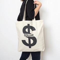 Dollar Sign Fabric Tote Bag