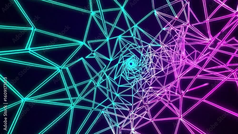 Poster geometric abstract tunnel design with neon color