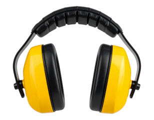 Folded Yellow Ear Defenders in Compact Position – Angled Top-Down View, Transparent PNG