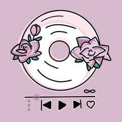 Music player with flowers. Rose illustration.eps