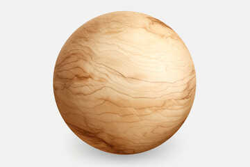 Obraz premium Spherical ball made of birch wood isolated on white background.