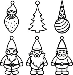 A festive collection of cartoon Christmas tree icons and holiday decorations for winter celebration designs, creative, bright, fantasy, jolly, whimsical, joyful