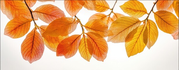 Obraz premium The delicate beauty of translucent autumn leaves against a bright background.