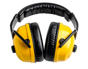 Yellow and Black Ear Defenders – Front View with Symmetrical Alignment, Isolated on Transparent Background