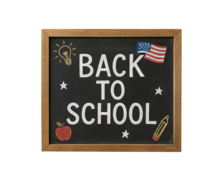 Back to school chalkboard isolated on transparent background.