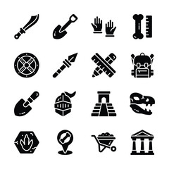 Get this handy collection of archeology research glyph style icons