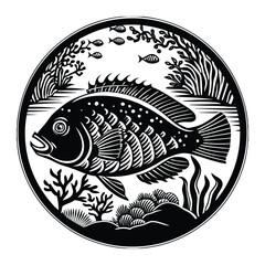 Fishing logo. Bass fish club emblem. Fishing theme vector illustration. Isolated on white Background	
