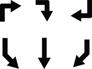 Road Navigation Arrow icon set.Chevron shape line. Swipe icon. Design element. Vector illustration isolated on white background.Way pointer symbol. Turn arrow navigation sign. Traffic route.