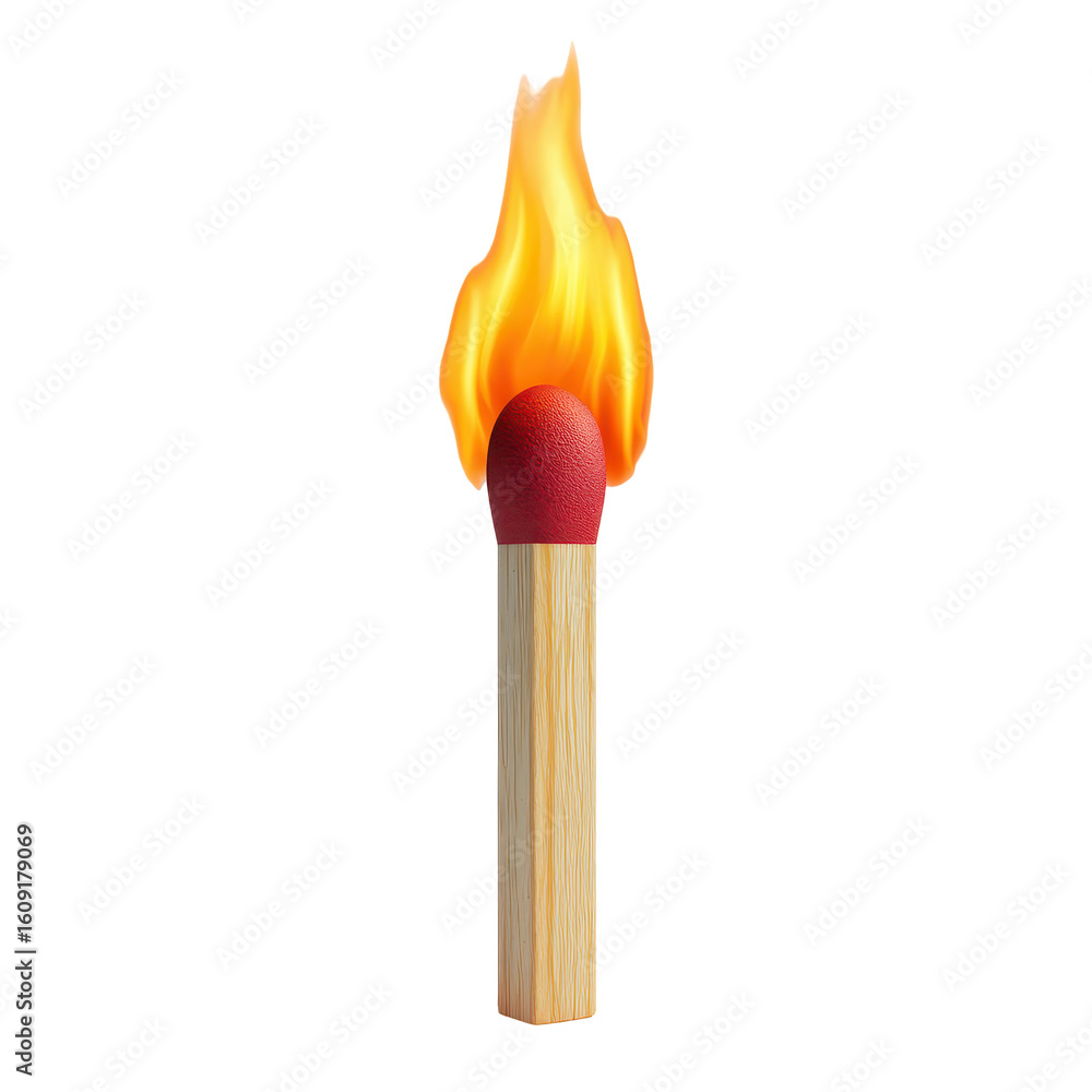 Aufkleber bright flame igniting from a matchstick held upright in a clear background setting
