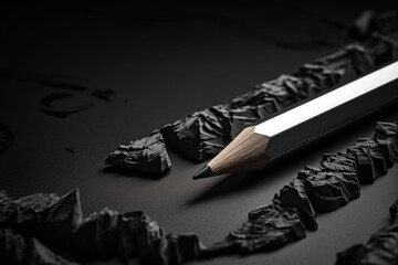 Close-up of black pencil on dark surface.