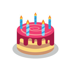 Illustration of Delicious Birthday Cake: Vibrant Pink Frosting, Lit Candles, Festive Celebration vector