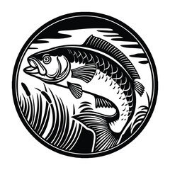 Fishing logo. Bass fish club emblem. Fishing theme vector illustration. Isolated on white Background	
