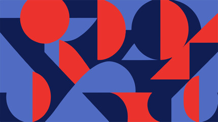 Naklejka premium Bauhaus geometric pattern background, abstract red and blue shapes, minimalist vector composition for modern branding and web design