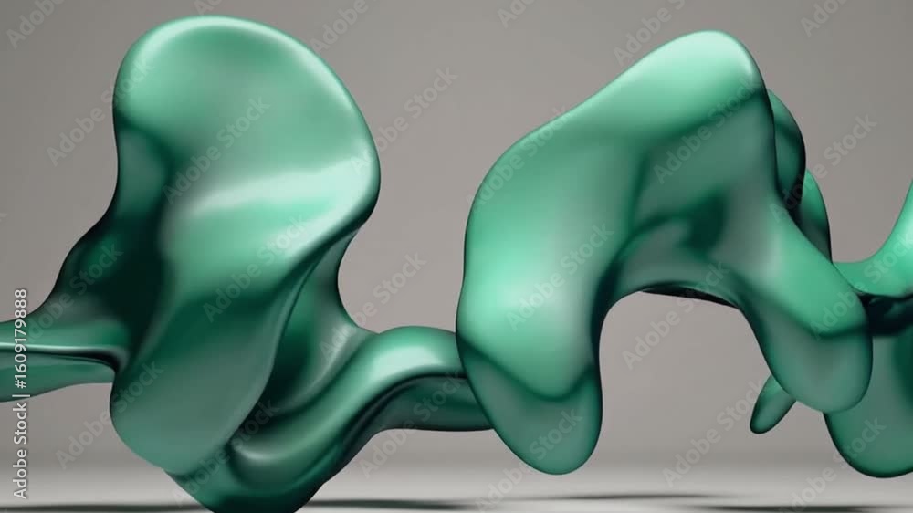 Poster abstract green organic shapes with a metallic effect, rendered against a minimalist background. the 