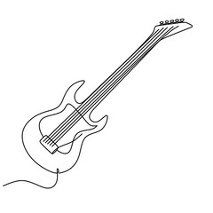 Electric guitar line vector illustration,guitar outline drawing vector,guitar electric line drawing image on white background,guitar line drawing design