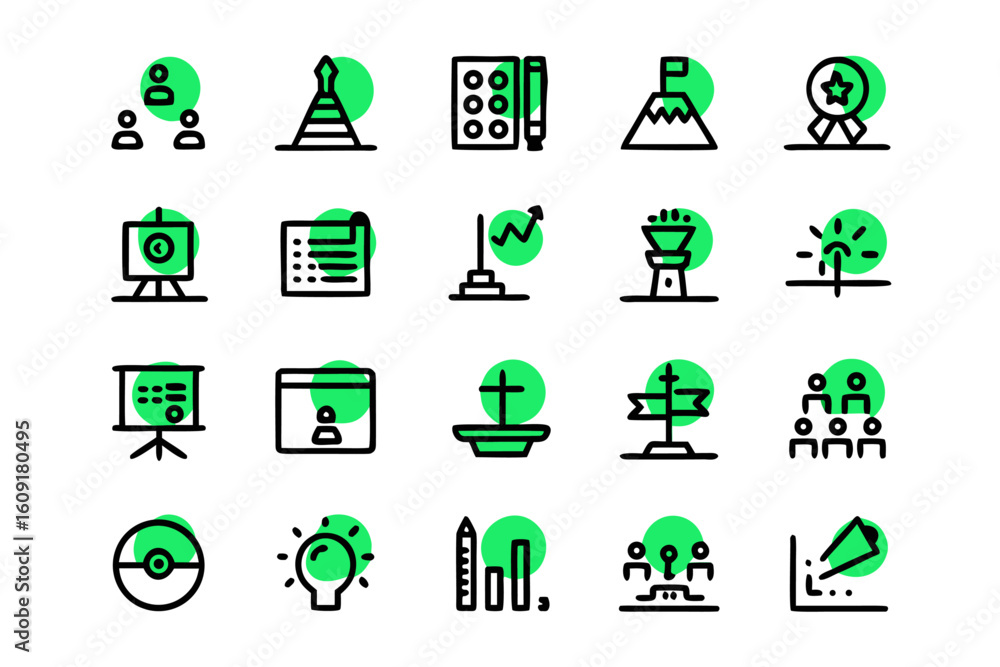 Poster professional business project line art editable icons collection for presentations and digital media